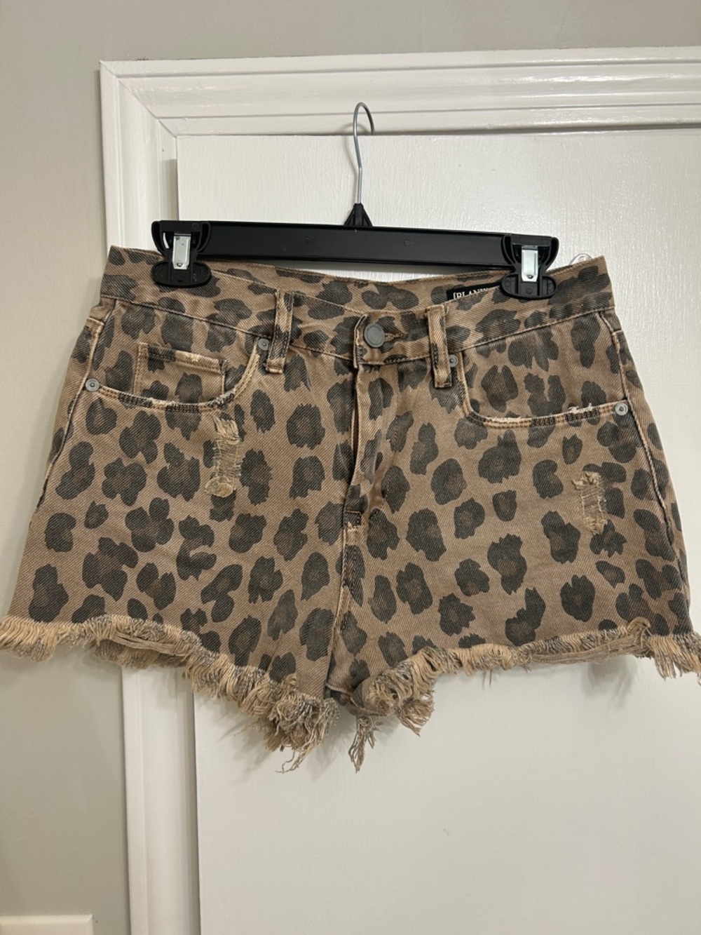 Blank NYC Leopard Print Frayed Hem Women's Denim Shorts - Brown